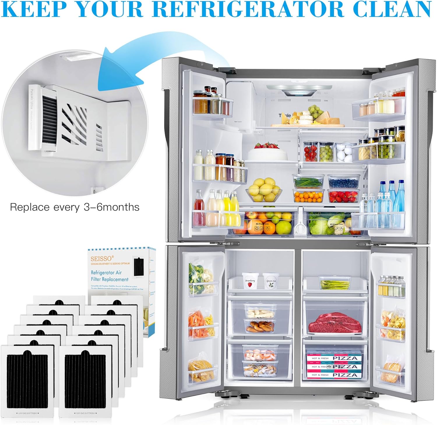 SEISSO Carbon Activated Refrigerator Air Filter Replacement Compatible with Frigidaire and Electrolux 242047801, 242047804, 242061001 (12)