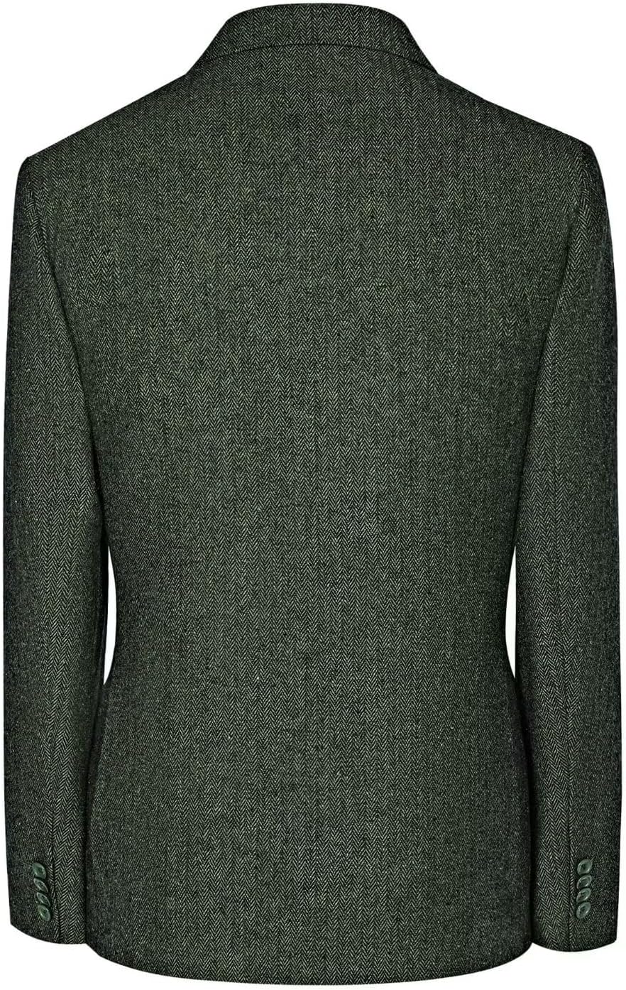 Mens Blazer Retro Herringbone Tweed Suit Jacket Men Wool Blend 2 Button Peak Lapel Men Sport Coats for Wedding Prom - Image 4