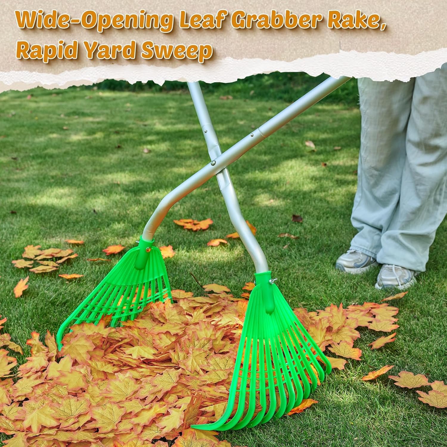 Leaf Grabber Rake,Leaves Collector Tool with Long Handle,Efficient Leaf Picker Upper Grabber Garden Rake for Yard Work,Leaves,Lawn Clippings,Twigs,Yard Waste