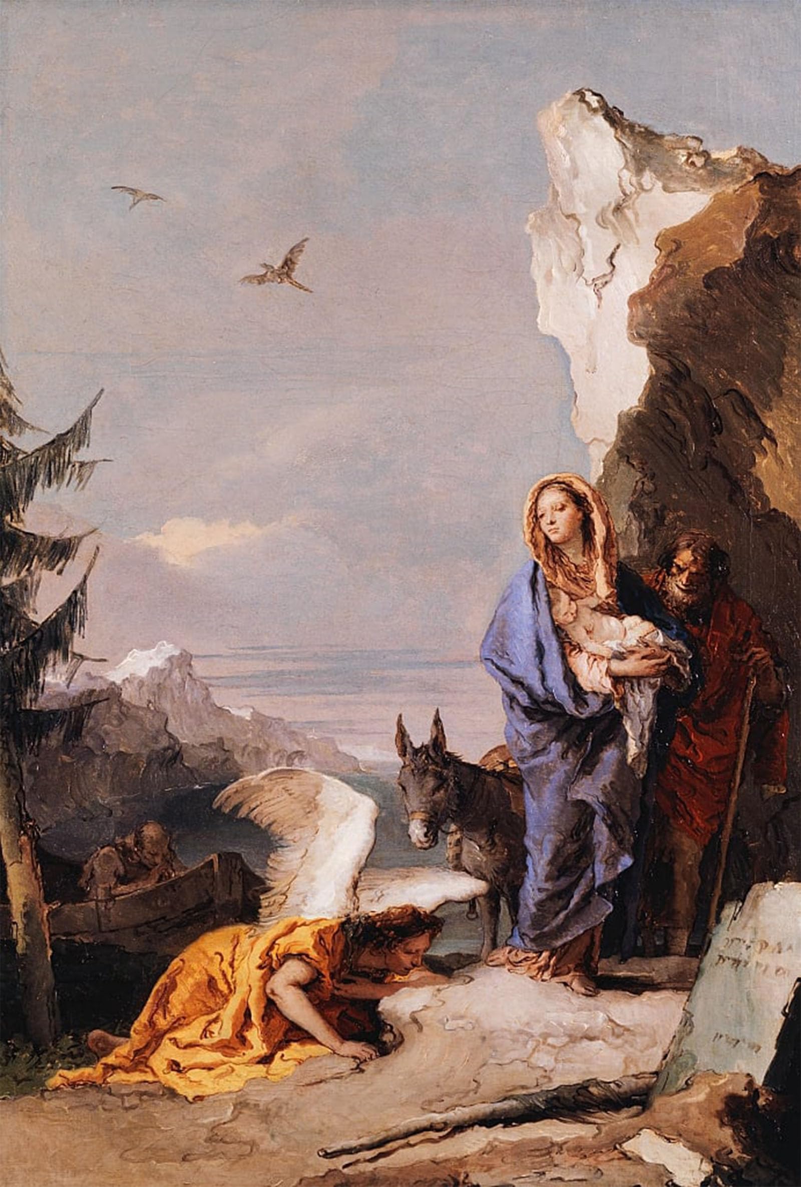 Artxlxxbn No Frame Famous Painting Canvas Artwork Graffiti Print The Flight Into Egypt By Battista Tiepolo Portrait Canvas Image For Home Decor 60X90cm