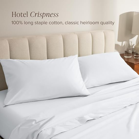 Bare Home 100% Organic Cotton Standard/Queen Pillowcase Set - Crisp Percale Weave - White Pillowcases 2 Pack - Lightweight & Breathable (Standard Pillowcase Set of 2, White)