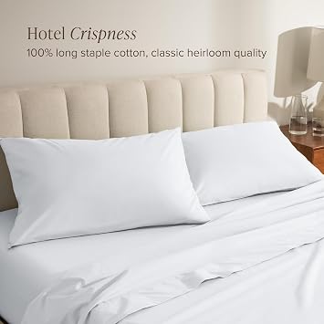 Bare Home 100% Organic Cotton Standard/Queen Pillowcase Set - Crisp Percale Weave - White Pillowcases 2 Pack - Lightweight & Breathable (Standard Pillowcase Set of 2, White)