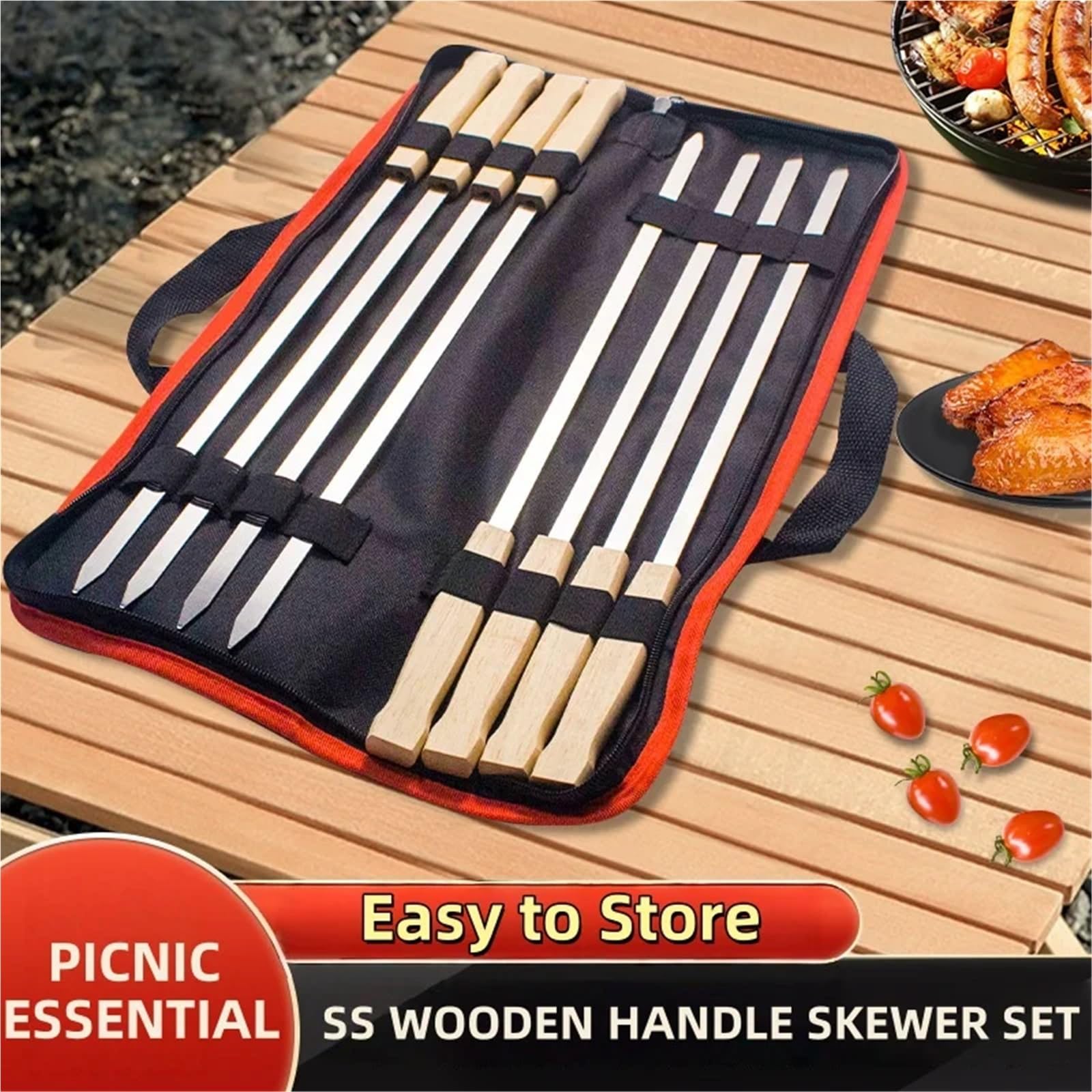 Pinchos Acero Inoxidable 6/8 brochetas de kebab Koobideh 17 pulgadas acero inoxidable for barbacoa, reutilizables, con mango madera(8 pcs)