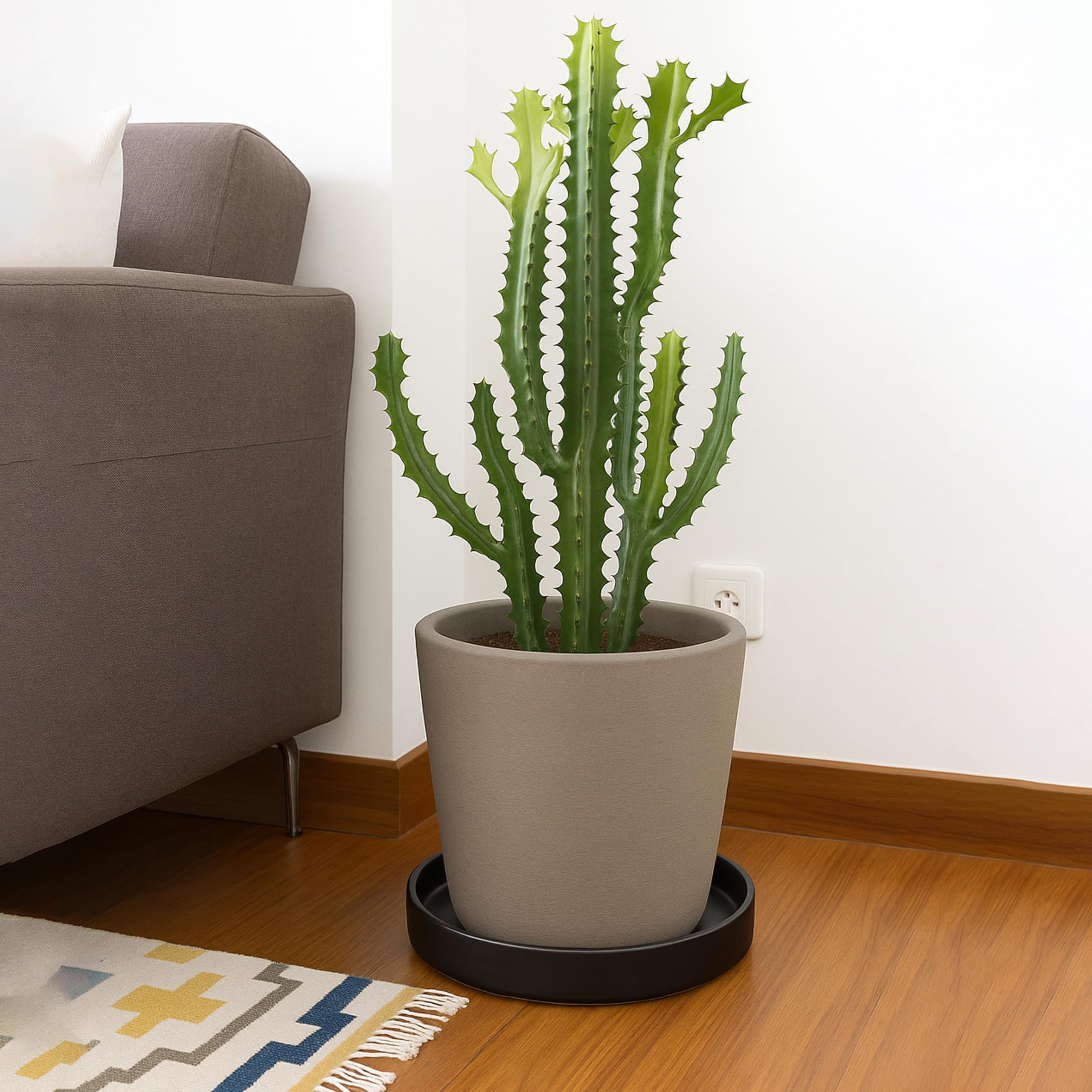 Black Ceramic Plant Saucer - Drainage Tray -5