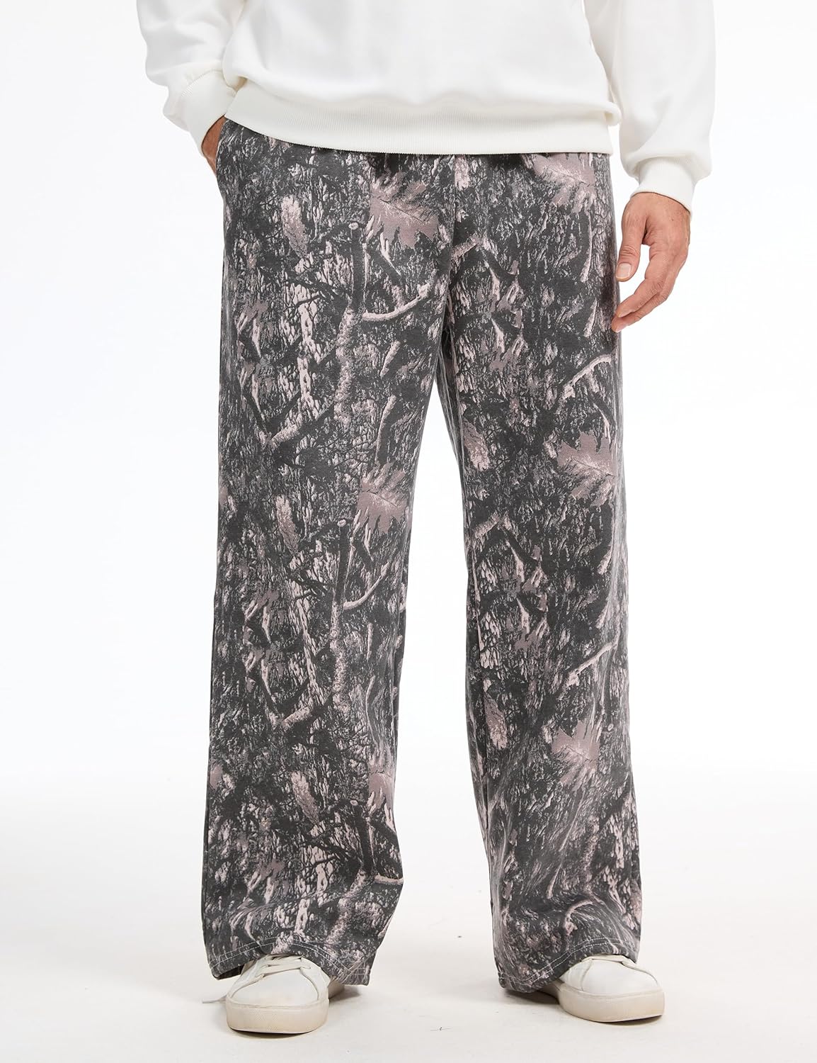 Mens Baggy Camo Sweatpants Open Bottom Elastic Waisted Wide Leg Fleece Joggers Loose Sweat Pants wtih Pockets - Image 3