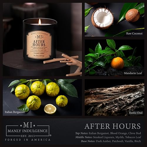 Miniatura 2 de Manly Indulgence After Hours - Velas perfumadas para hombres, 16.5 onzas, una sola mecha, cera de mezcla de soja premium, 60 horas de combustión,