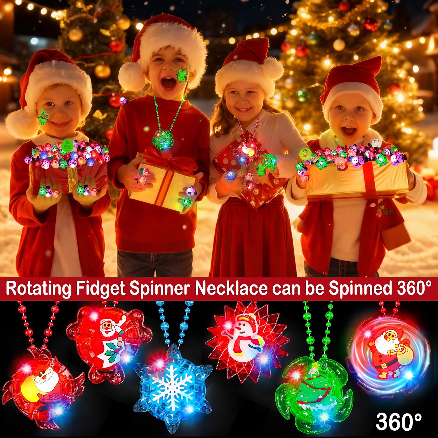 84PCS Christmas Party Favors Glow in The Dark Xmas LED Toys Bulk Christmas Stocking Stuffers Light Up Necklace Bracelet Ring Xmas Treats for Boys Girls Goodie Bag Fillers Classroom Prizes Holiday Gift