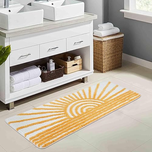 Miniatura 34 de Uphome Alfombra de baño larga con hojas abstractas coloridas, antideslizante, absorbente de agua, bohemio, de microfibra suave, lavable a máquina