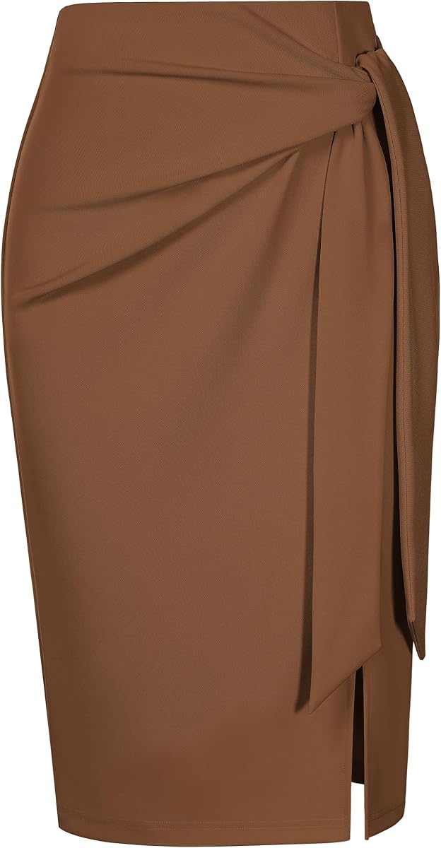 Kate Kasin Falda lápiz elástica hasta la rodilla para mujer, cintura alta con pajarita | Cremallera Lateral, Limo, Informal De Negocios, Formal Elegante, Oficina, De Moda, Salir, Fiesta, Traje De Fin De Semana