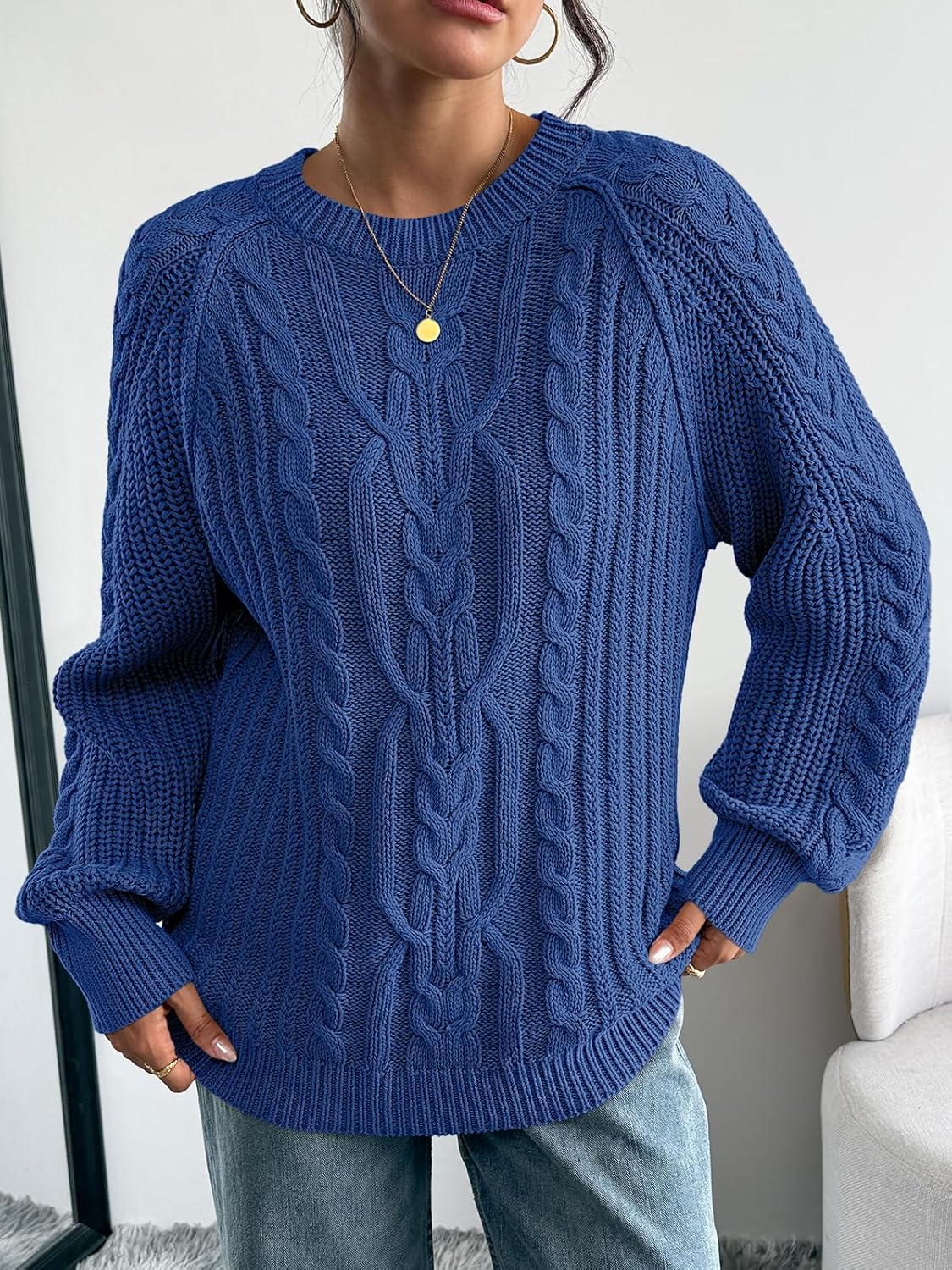 Trendy Queen Women's Oversized Cable Knit Crewneck Fall Pullover Sweaters - Image 3