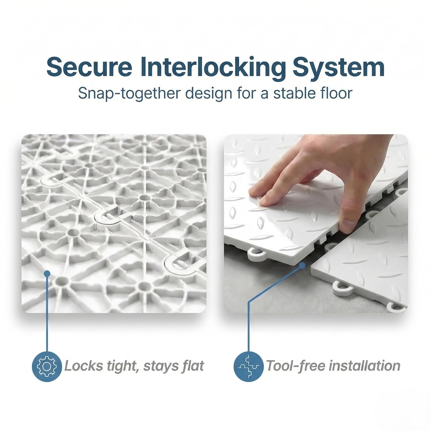 Nitro Tiles by FlooringInc 12" x 12" Interlocking Garage Floor Tiles, Diamond Pattern Heavy Duty Polypropylene Flooring, Modular Snap-Together Non-Slip Floor Tile, Arctic White, 24-Pack (24 Sq Ft)