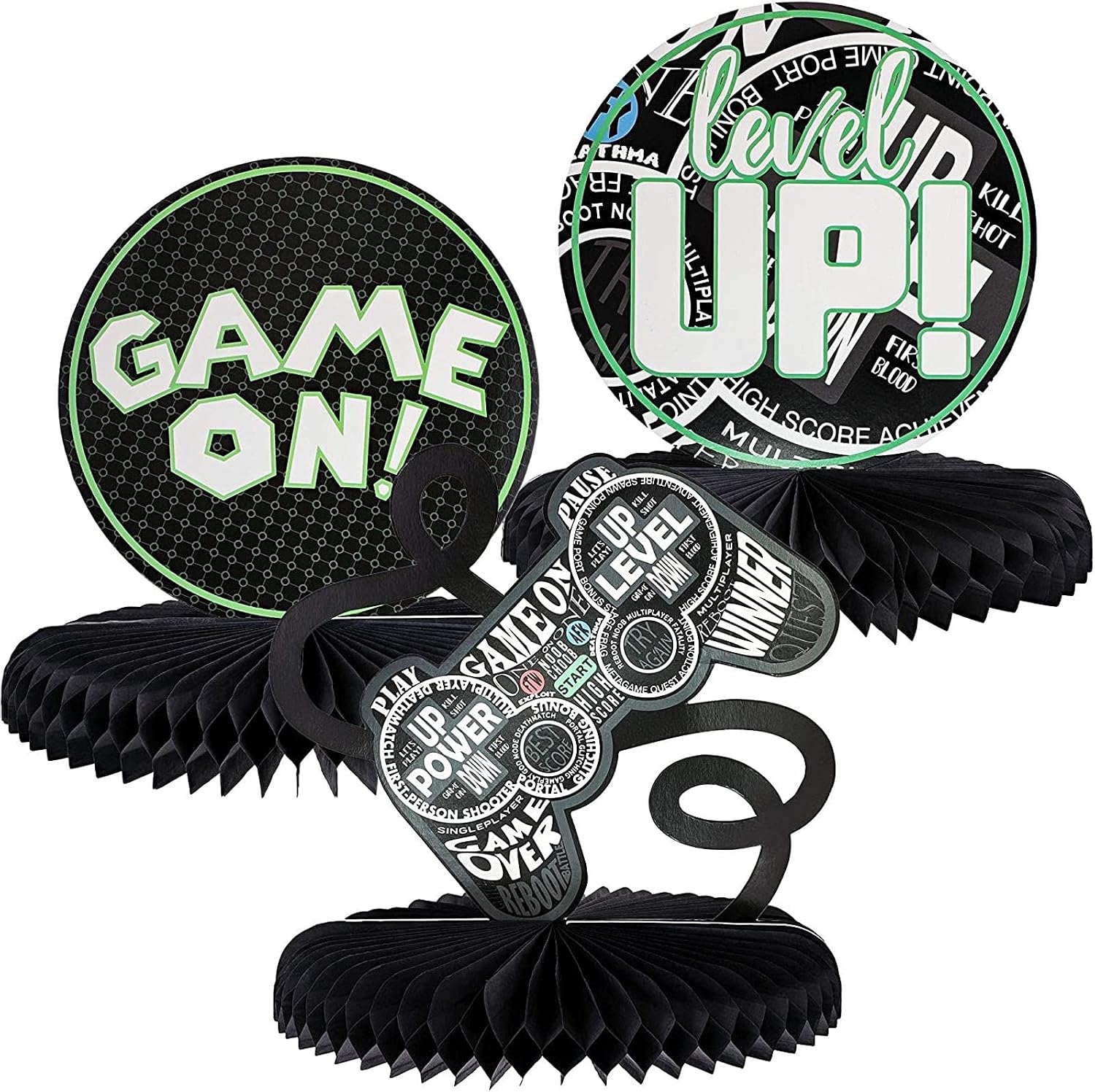 3 Pack Video Game Birthday Party Table Decorations for Kids, Honeycomb Decorations in 3 Designs