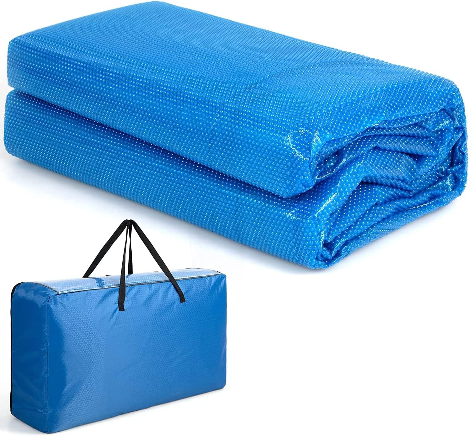 GYMAX Pool Cover, 18 FT x 36 FT 12-mil Solar Pool Cover with Carry Bag, Heat Retaining Rectangle Bubble Cover Floating Spa Blanket for Tub, In-Ground & Above Ground Swimming Pools (Blue)