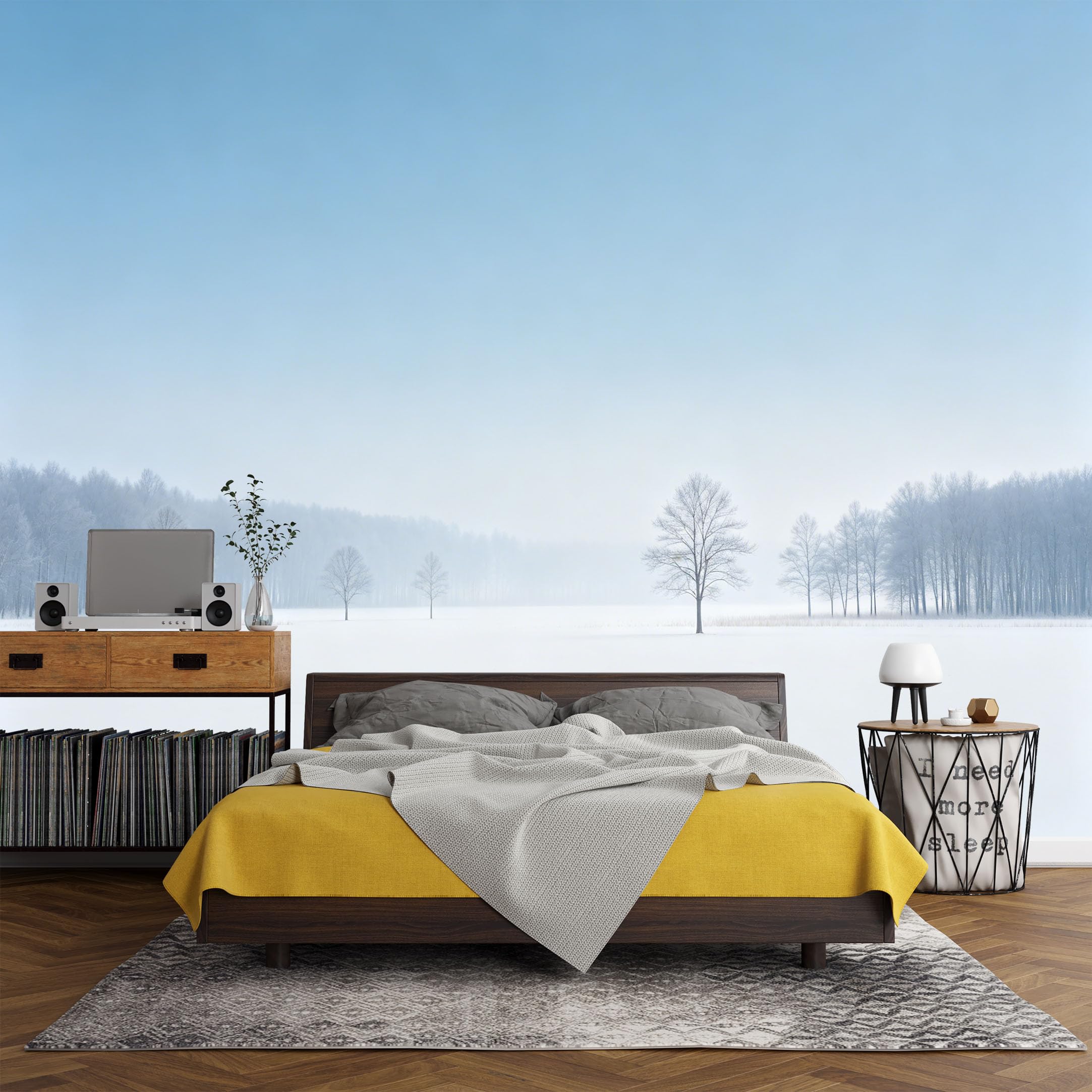 Custom Size Wall Mural Minimalist Snowy Winter Landscape Forest SelfAdhesive Art Prints wall Fabric（No PVC） Removable Wallpaper Living Room Decor Home Accent