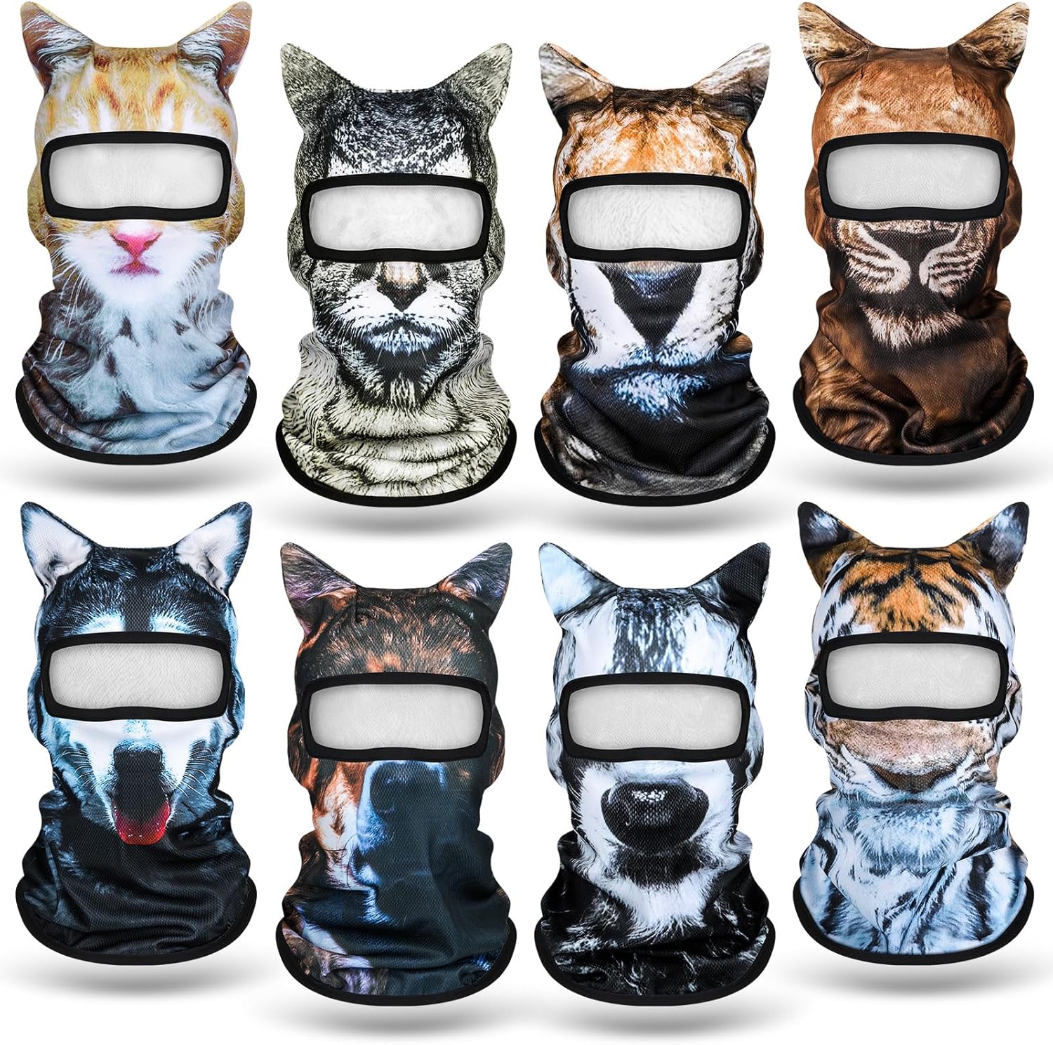 Cutecrop 8 Pcs 3D Cat Summer Face Mask, Funny Dog Cat Balaclava Face Cover for Cycling Motorcycle Sun Protection Animal Cooling Masks for Summer Outdoor Activities Beach Sports Cosplay