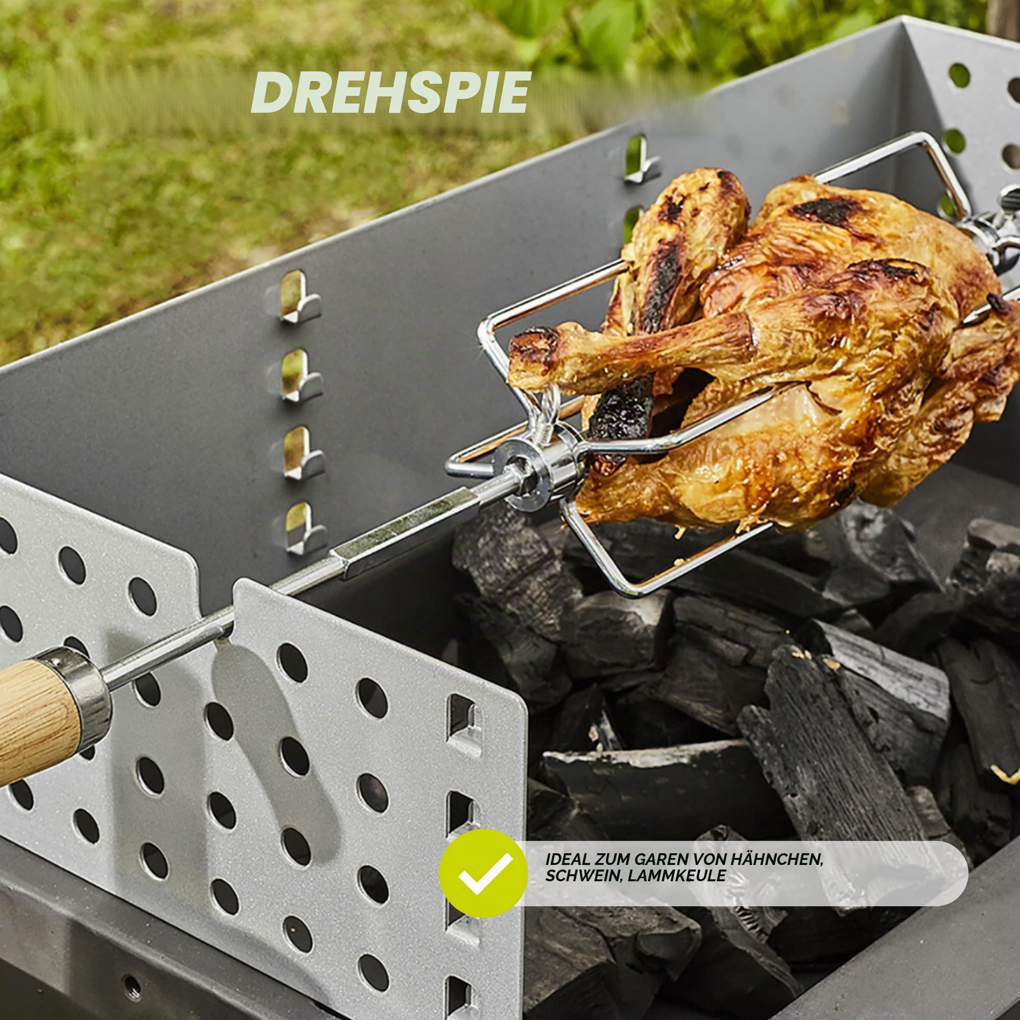 Cook’in Garden – Grillspieß 85 cm, kompatibel mit Drehspießmotor AC084, robustes Zubehör für Fleisch und Geflügel, ideal für die Grill-Rotisserie