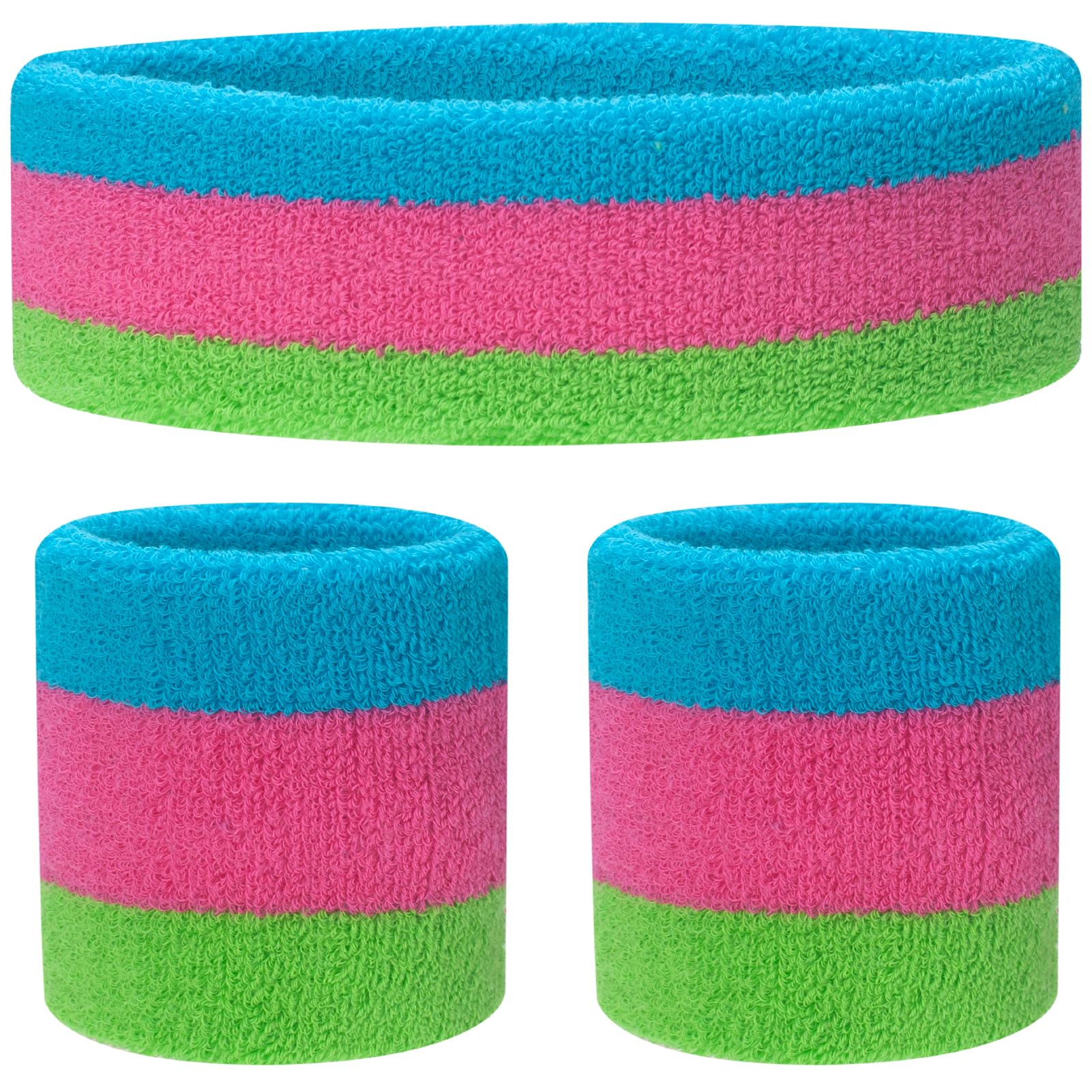 ONUPGO Sweatband Set Sports Headband Wristband Set Sweatbands Terry Cloth Wristband Wrist Sweatband Headbands Moisture Wicking Sweat Absorbing Head Band
