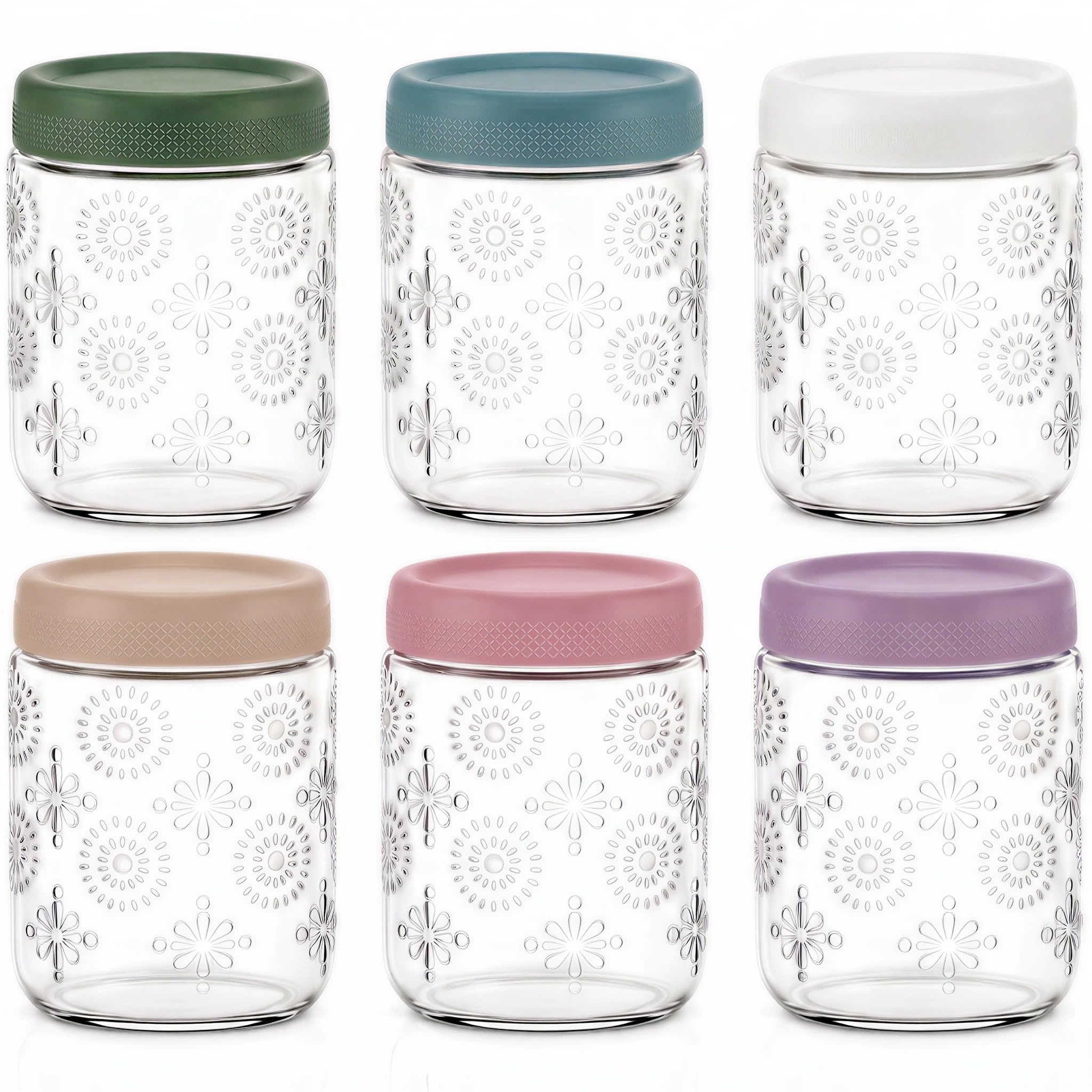 6 Pack 16 OZ Overnight Oats Containers, Leakproof &amp; Reusable Glass Jars with Airtight Lids, Wide-mouth Food Grade Meal Prep Container, Food Storage Jars for Oats, Yogurt, Oatmeal, Pickles, Coffee