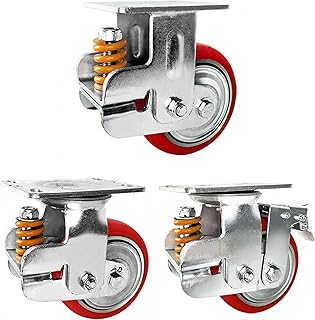 Plate Casters Spring-Loaded Casters, Swivel Caster Wheels, Heavy Duty Industrial Castors, Fixed - Swivel - Brakes - Polyurethane - Wear-Resistant - Shock-Absorbing Design, Maximum (Fixed Casters 8 in