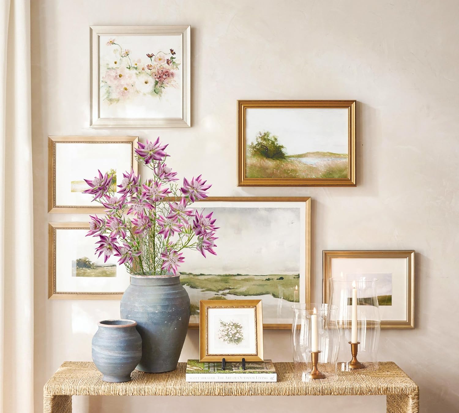 Hollyone 3Pcs Purple Artificial Flowers Silk 26.3" Fake Protea Flower with Long Stem Faux Flowers Arrangement Branch with 6 Heads for DIY Wedding Party Table Centerpiece Floral Bouquets Home Decor - Image 6