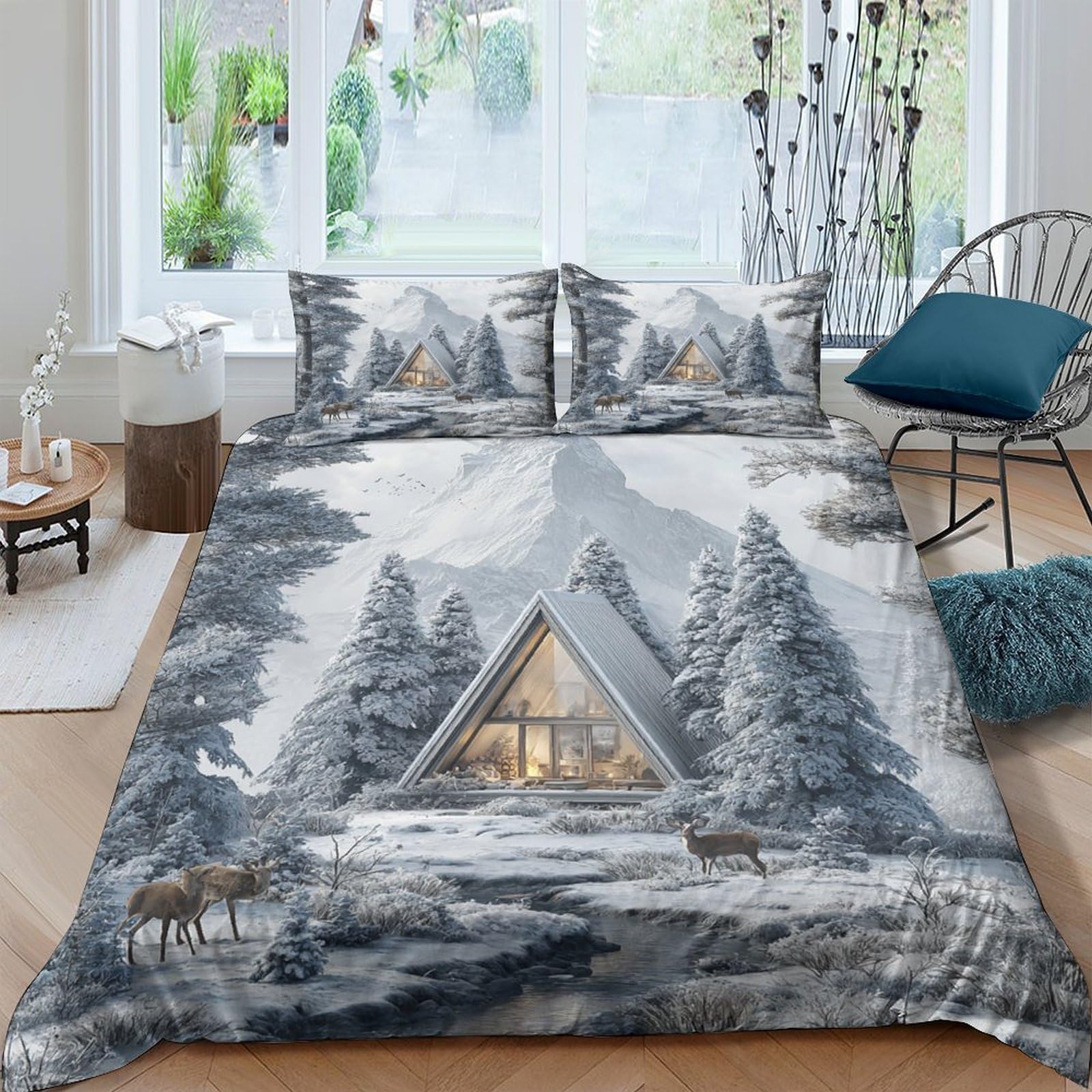 Ctjqhvkz Style-6 3D Printed Forest Cabin Fitted Sheet Microfiber Soft Breathable Mountain Landscape Mattress Cover Decor For Bedroom Dorm Single（135X200cm）