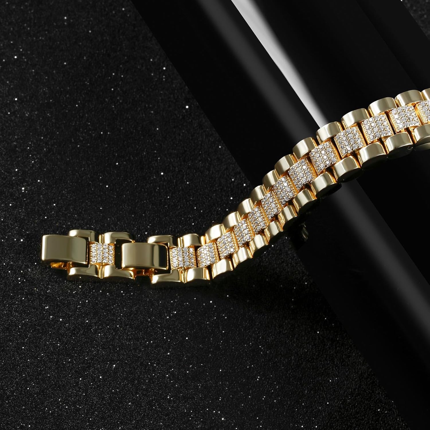 14K Sliver Plated Cubic Zirconia Bracelet For Men and Women, 7mm Watch Link Bracelet | Metal link bracelet |Suitable for holiday gifts