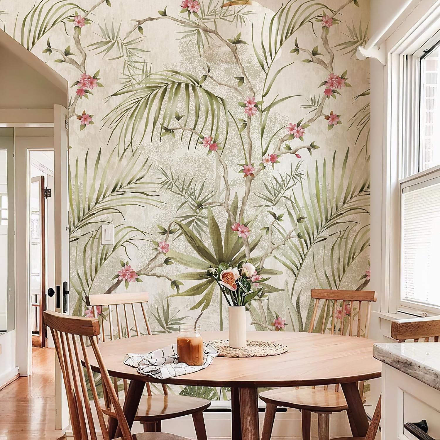 Zeeko Vintage Forest Wall Murals Peel and Stick 59" W x110 H BeigeTree Floral Wallpaper Self Adhesive Large Nature Landscapes Murals Canvas Wall Decor for Bedroom Bathroom LivingRoom