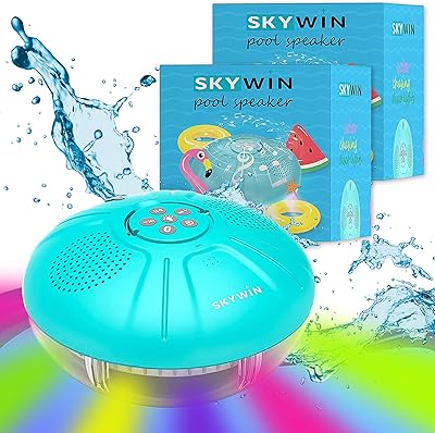 Skywin Pool Speaker with Lights Accessories - Floating Pool Lights Inflatable Hot Tub Accessories - Water Resistant Wireless Hot Tub Accessories for Adults (2 Pack)
