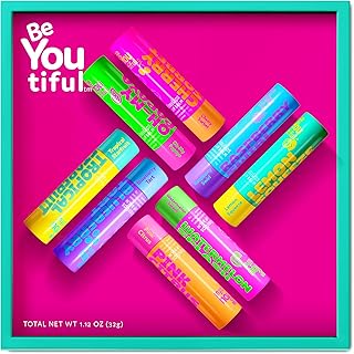 BeYoutiful Skincare Natural Lip Balm for Teens, Tweens and Teens, Set of 8 | With Shea Butter & Vitamin E, 8 Fruity Flavors in a Gift Box, Gifts for Kids Girls, Cruelty Free Formula, Gentle Formula