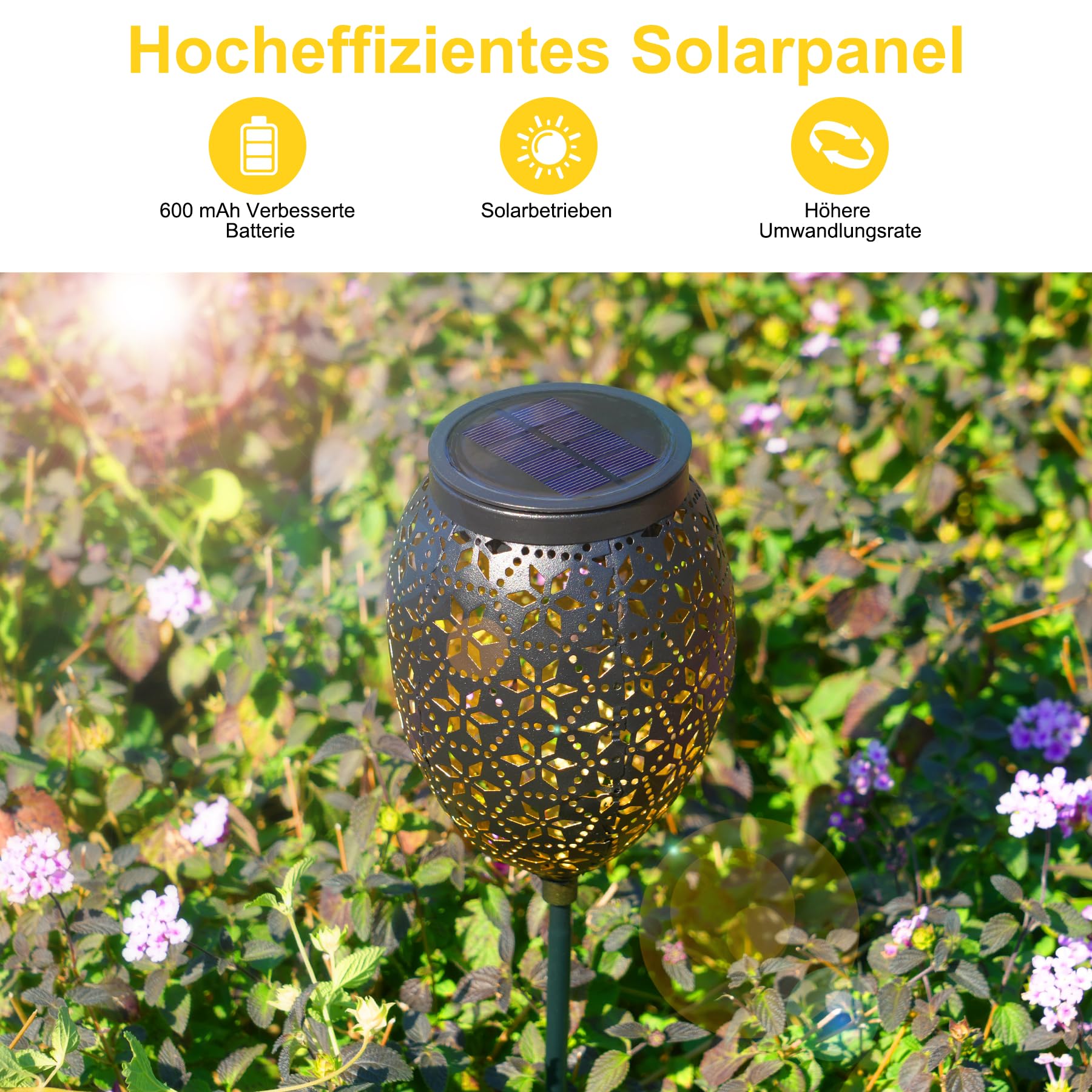 Garten Solarleuchten für Außen Metall 6 Stück, LED Solarlampen für Außen Garten IP65 Wetterfest, Höhenverstellbar Solar Gartenleuchten für Außen Vintage für Weihnachten Weg Terassen Balkon Deko