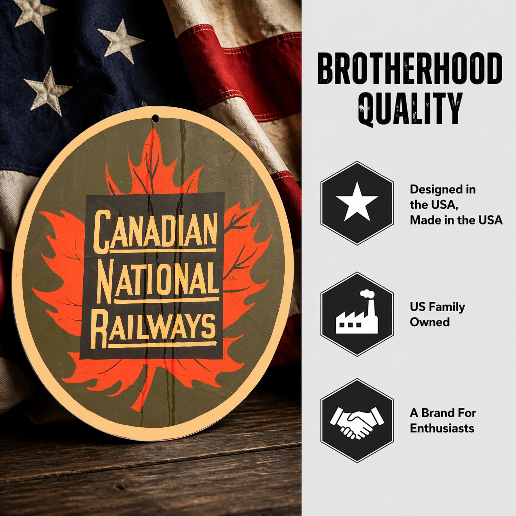 Brotherhood Targa in metallo vintage con riproduzione di cartelli in metallo vintage per garage e casa 20 pollici di diametro – Canadian National Railways