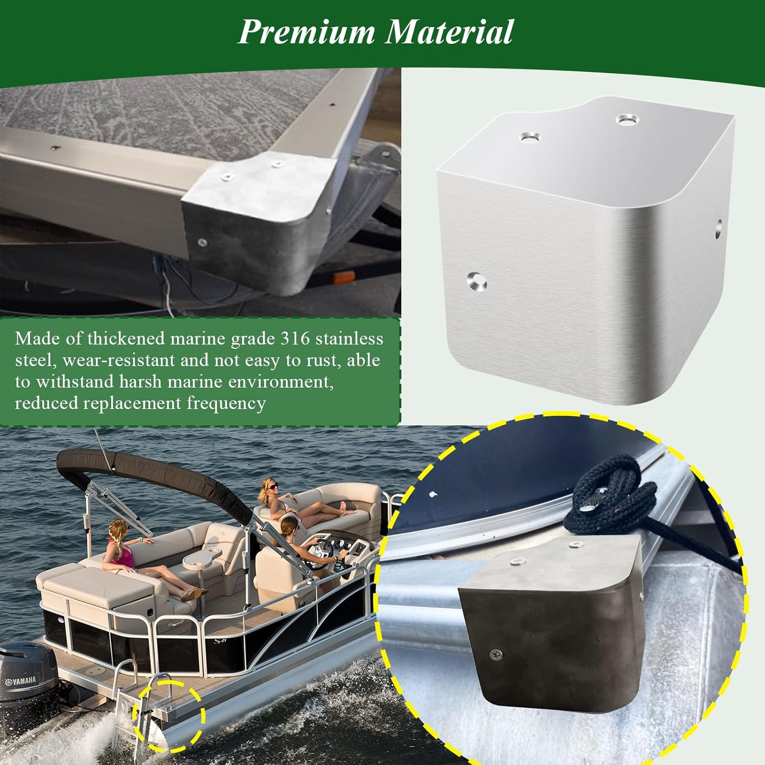 2 Pcs 3.5''x3.5'' Marine Grade 90 Degree Rounded Angle 316 Stainless Steel Pontoon Corner Caps, Fit for Pontoon Boats, Marina Walkways, Water Platforms, W/Screws, Nuts, Spacers, Spanner,Drill