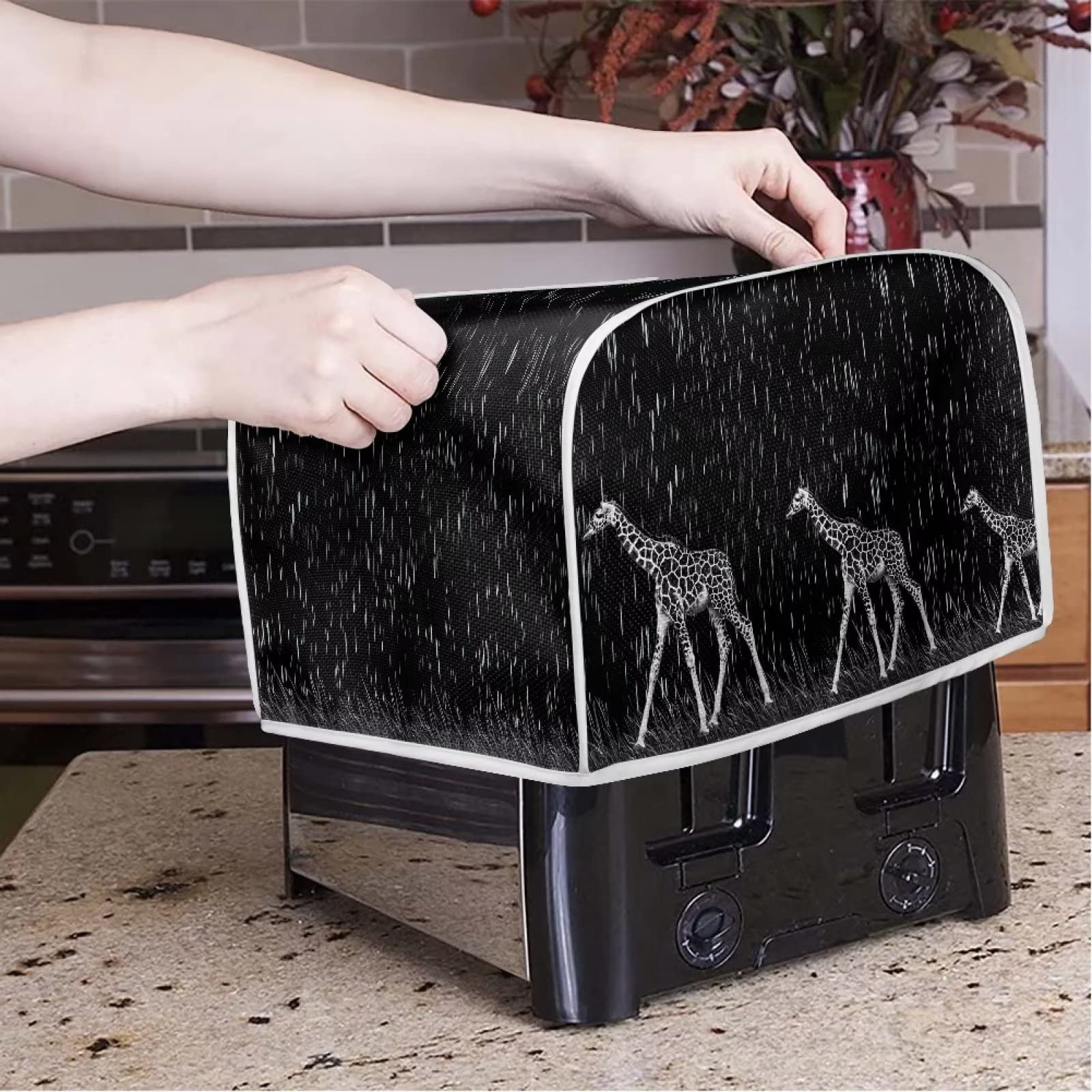 Kuiaobaty 3D Pferde Druck Toaster Abdeckung 2 Scheiben Brot Maker Abdeckung, Staubschutz Küchengeräte Fall, Laufende Weiße Pferde