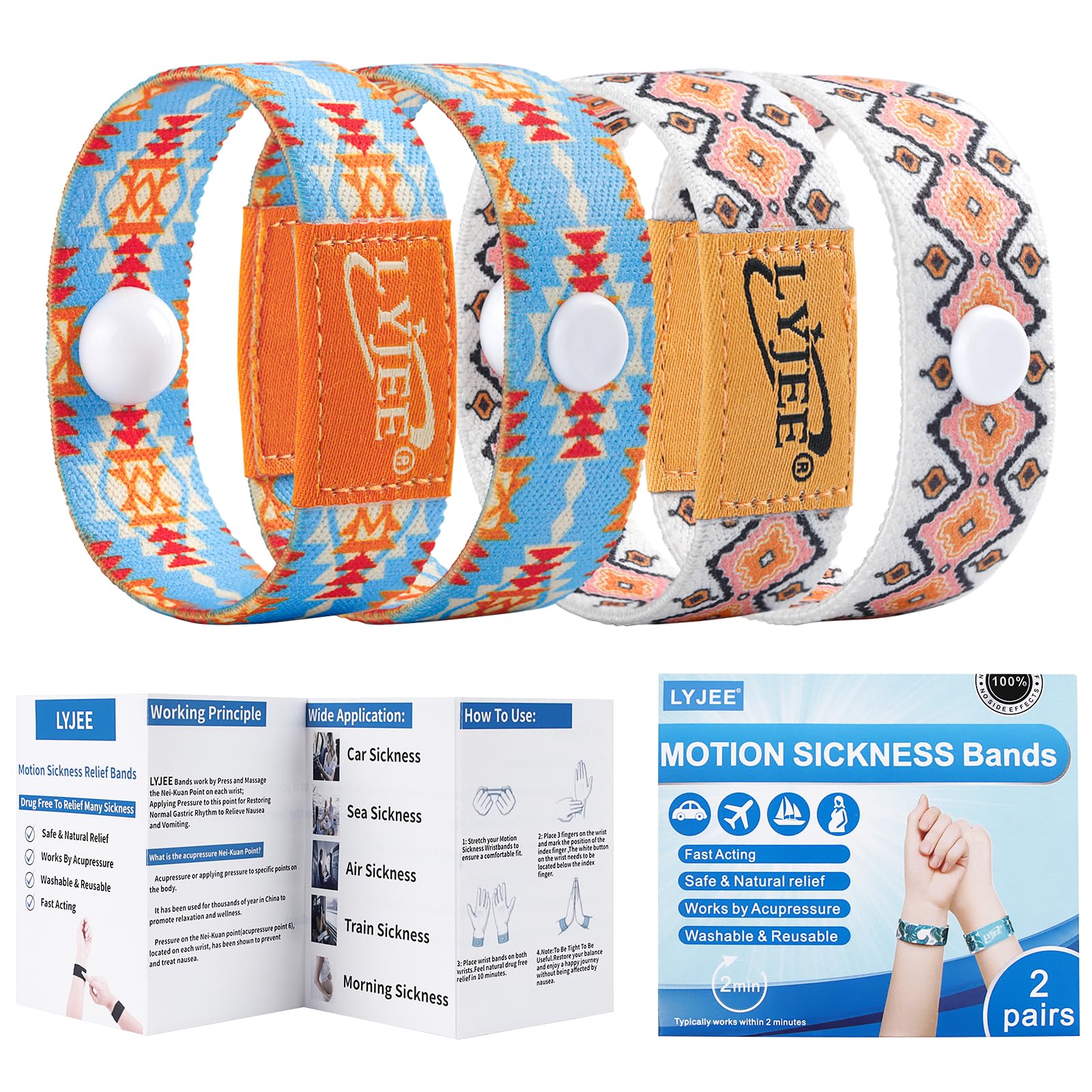 LYJEE Sea Sickness Wristbands Motion Sickness Bands for Adults and Kids Morning Sickness Relief for Pregnant Women Acupressure Anti Nausea Wristband for Cruise Ship Essentials (Large)