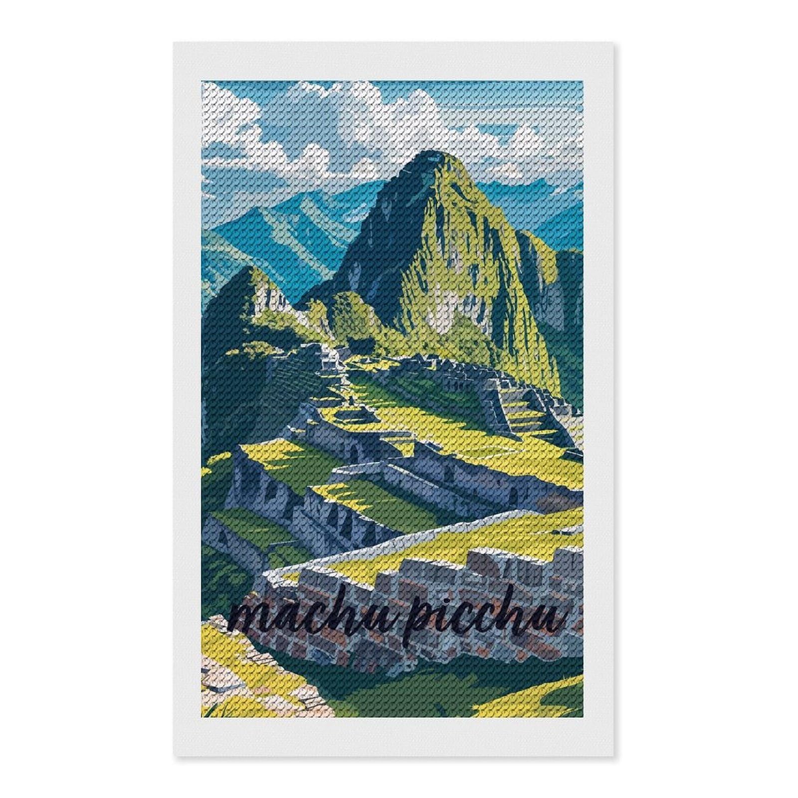 Junmoney Machu Picchu Landscape Illustration Diamond Art Canvas 12"x20", for Adults, Mindful Craft Activity, Modern Decor, Christmas Gift, Full Kit Included
