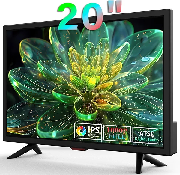 Jexiop TV 20 inch,Full Viewing Angles 1080P HD,Small Kitchen Wall-Mounted Digital TV-HDMI/USB Ports-Dual Power DC-12V& AC Adapter Inputs for Your Caravan & Bedroom