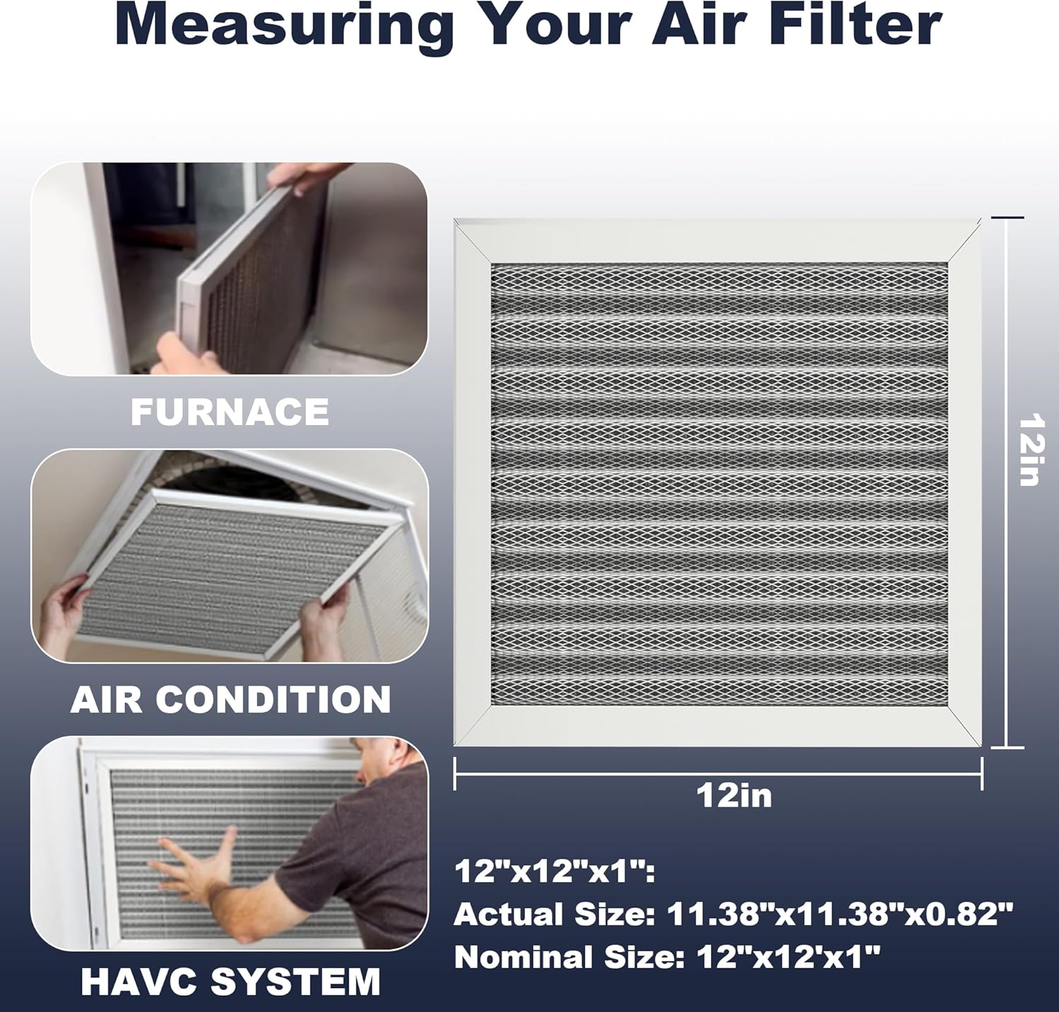12x12x1 Reusable Air Filter, Electrostatic, Washable Lasts a Lifetime, Breathe Fresher Air in Home and Office HVAC AC Furnace Systems, Merv 8 (Actual Size: 11.38x11.38x0.82 Inch)