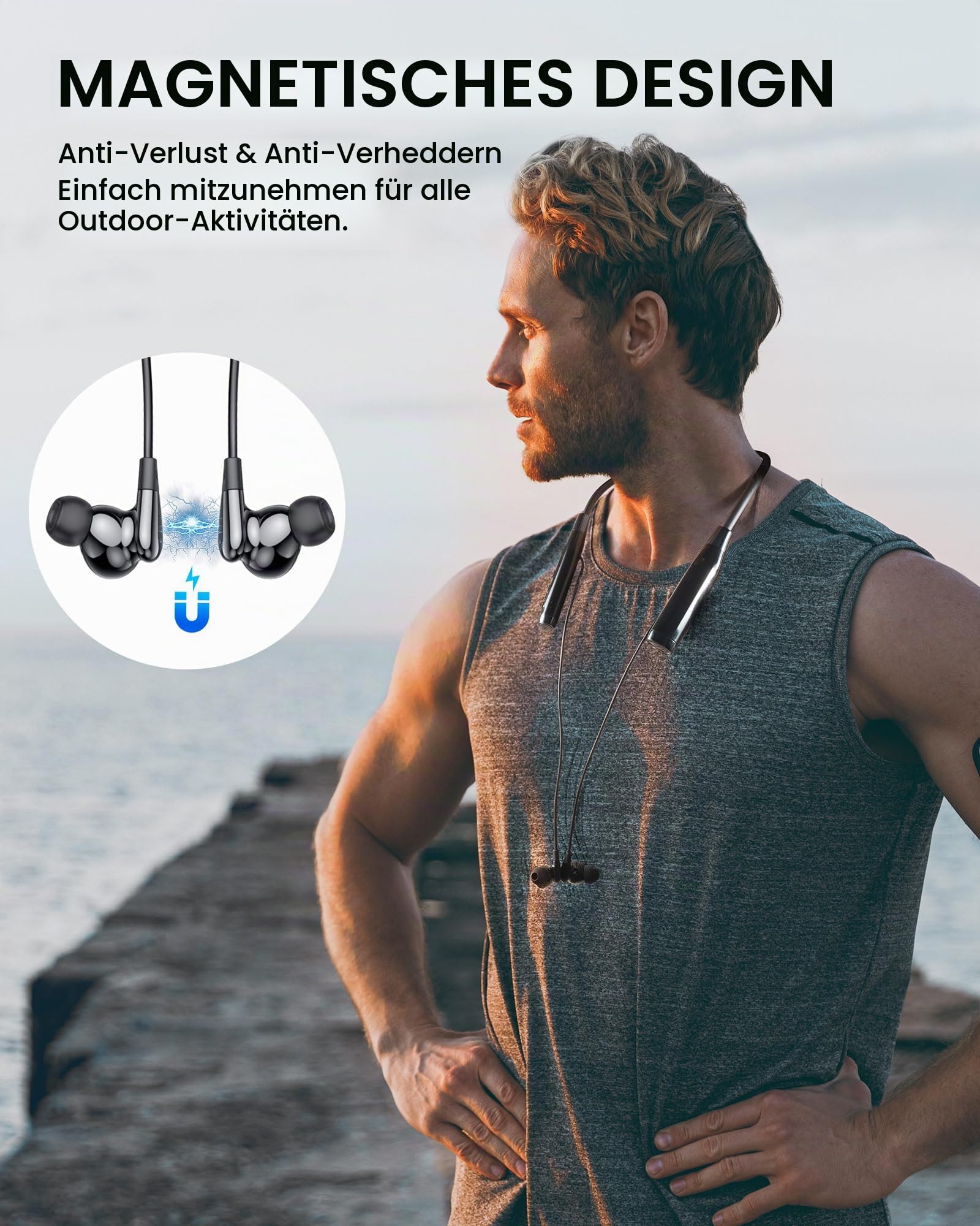 LAMA Bluetooth 5.4 Kopfhörer Sport Ohrhörer 100h Spielzeit Noise Cancelling Ohrhörer IPX5 Wasserdicht Kopfhörer In Ear Headset mit Batterieanzeige Mikrofon Nackenbügel Magnetisches Earbuds
