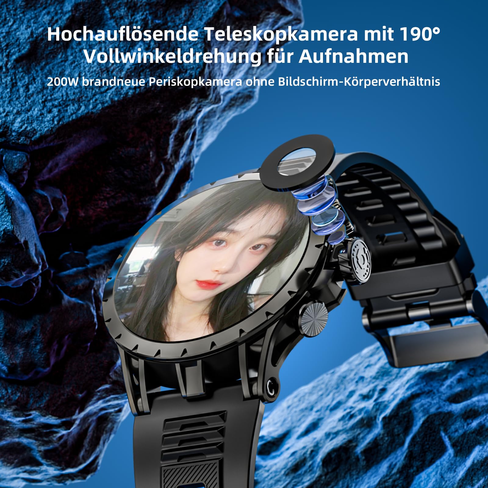 LOKMAT 4G SIM-Karten-Smartwatch, 1,508 Zoll AMOLED-Bildschirm, 3 GB + 32 GB, Smartwatch für Männer und Frauen mit drehbarer Kamera, WiFi, GPS, Android 8.1, Fitness-Aktivitätstracker-Uhr