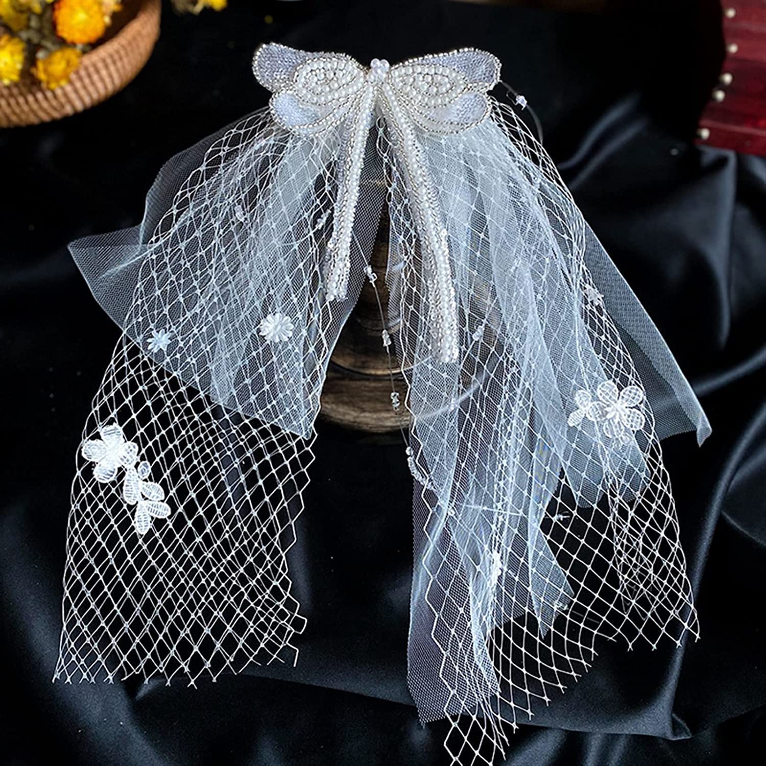Bamutech Brautschleier, Schleierkamm, Brautschärpe, Set, Hochzeits-Kopfschmuck, Spitzenblüten, Schleife, kurzer Schleier, Make-up, Styling-Schmuck, Braut-Kopfschmuck, Hochzeitsschleier,