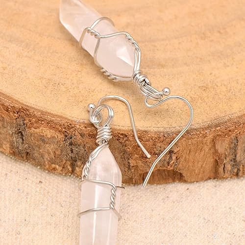 Miniatura 4 de Joseph Brothers Natural White Quartz Wire Wrapped Point Crystal Earrings for Women Reiki Energy Healing