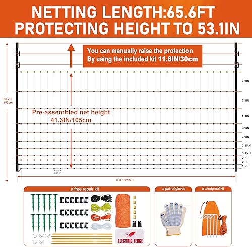 Miniatura 12 de Valla de red eléctrica para aves de corral, 41.3 pulgadas de alto (se puede elevar a 53.1 pulgadas de alto) x 98.5 pies de largo para pollo, oveja