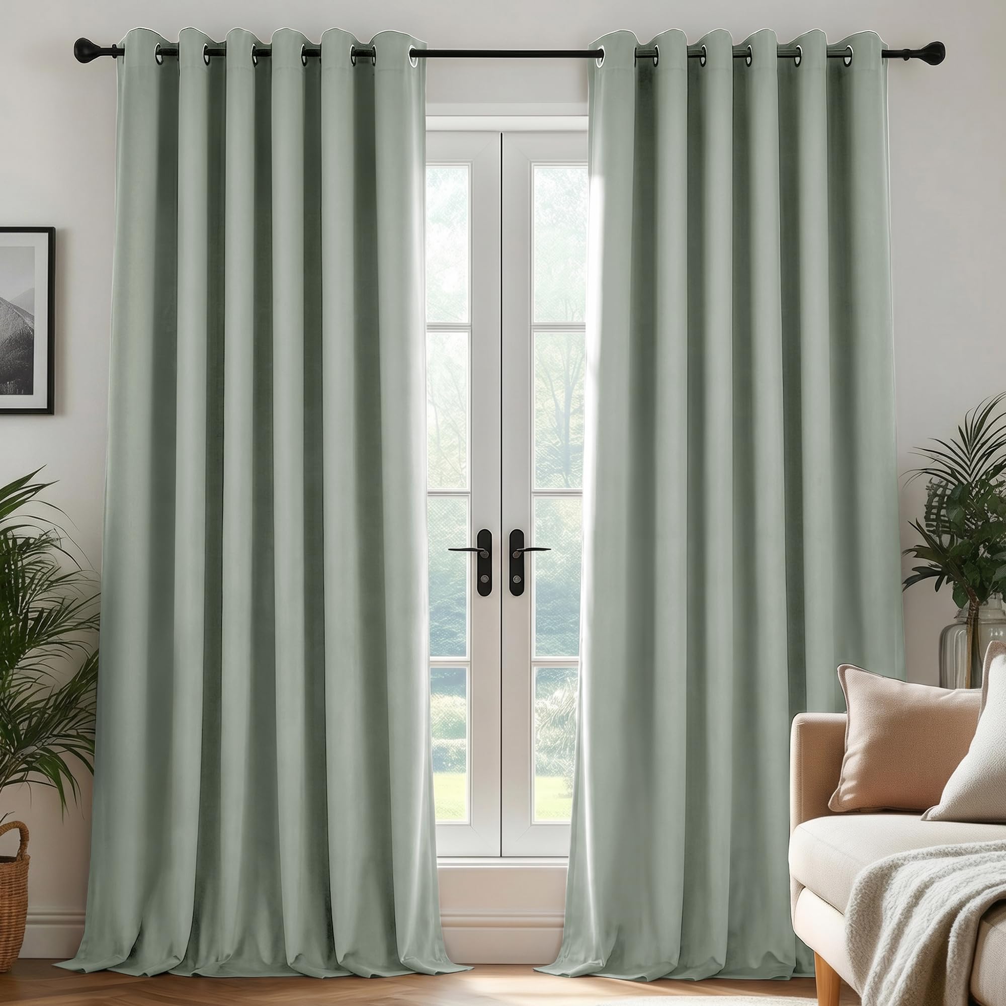 Deconovo Thermal Insulated Blackout Curtains, Pencil Pleated Eyelet Curtains,Room Darkening Soft Drapes for Bedroom, 90 x 84 Inch, Sage Green, 2 Panels โ image 1