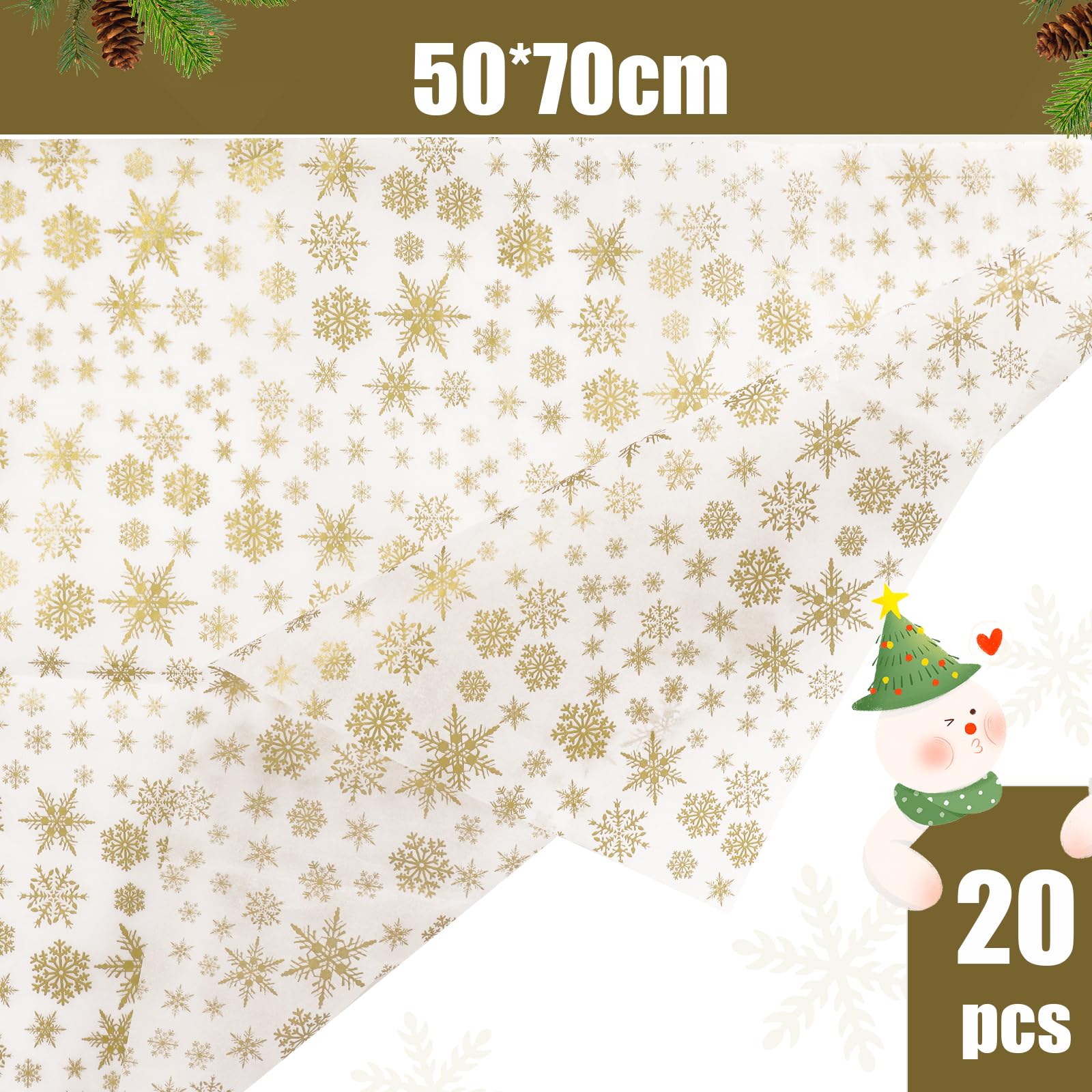 30 Fogli Di Carta Velina Invernale 50x35 Cm - Fiocchi Di Neve Oro Rosa, Rosso E Oro - Per Regali E Decorazioni