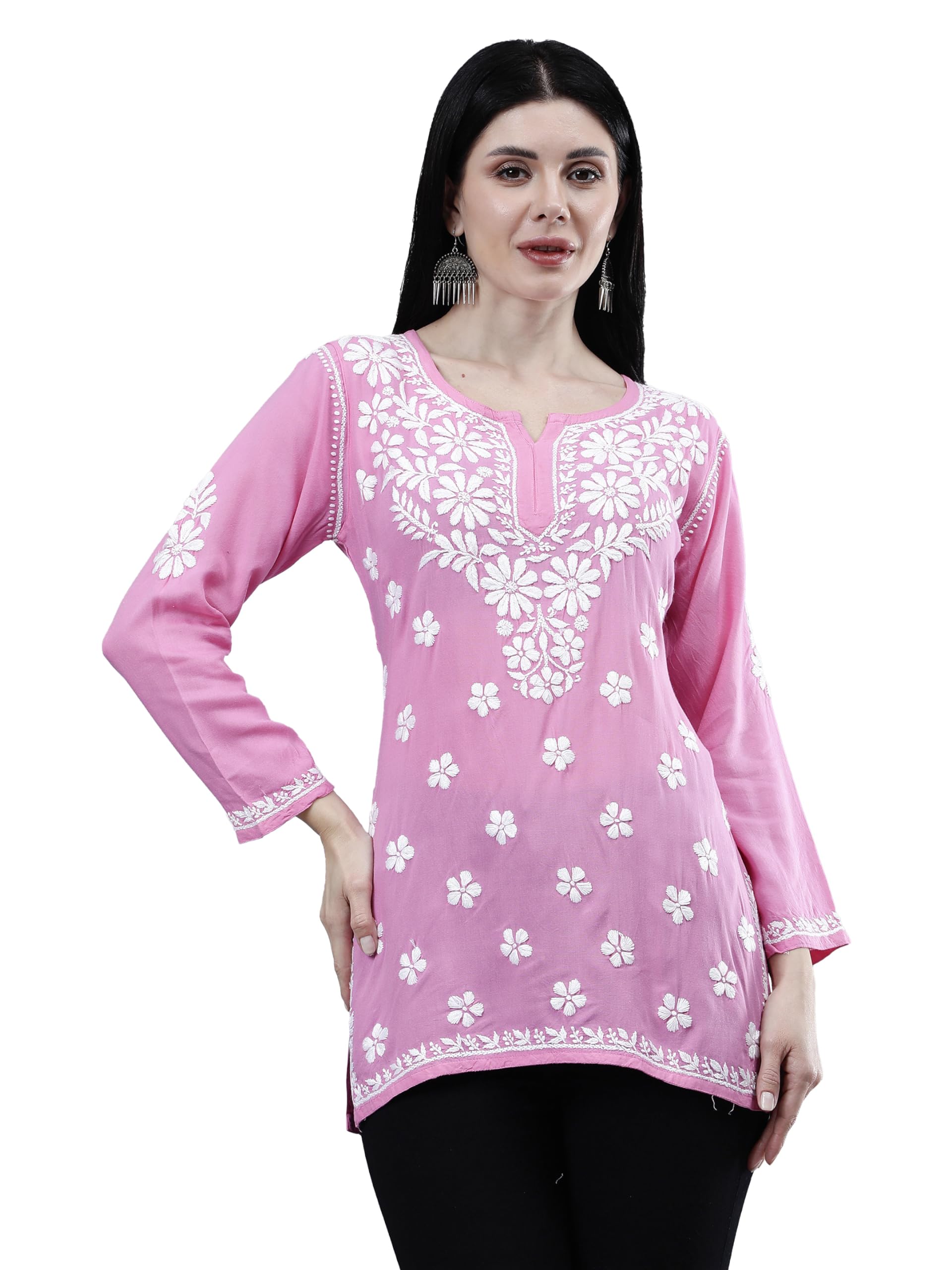 seva chikan Hand Embroidered Lucknowi Chikankari Rayon Short Top for Women SCL9154-picture-39