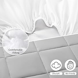 TILLYOU Pack and Play Sheet - Soft Quilted Crib Cover Pad, Toddlers Mattress Protector with 1\'\'-3\'\' Deep Pocket, Thick Play Yard Playpen Sheets, Crib Mattress Pad 39x27, Medium Grey