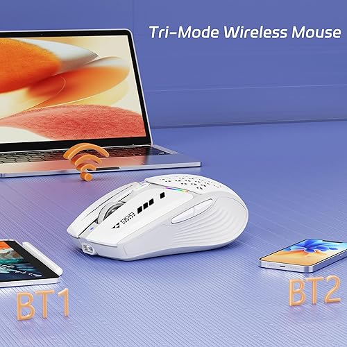 Miniatura 2 de Uciefy Ratón inalámbrico Bluetooth (BT5.05.1+2.4GHz) USB C recargable LED mouse nivel de batería visible, cubierta magnética de panal con receptor