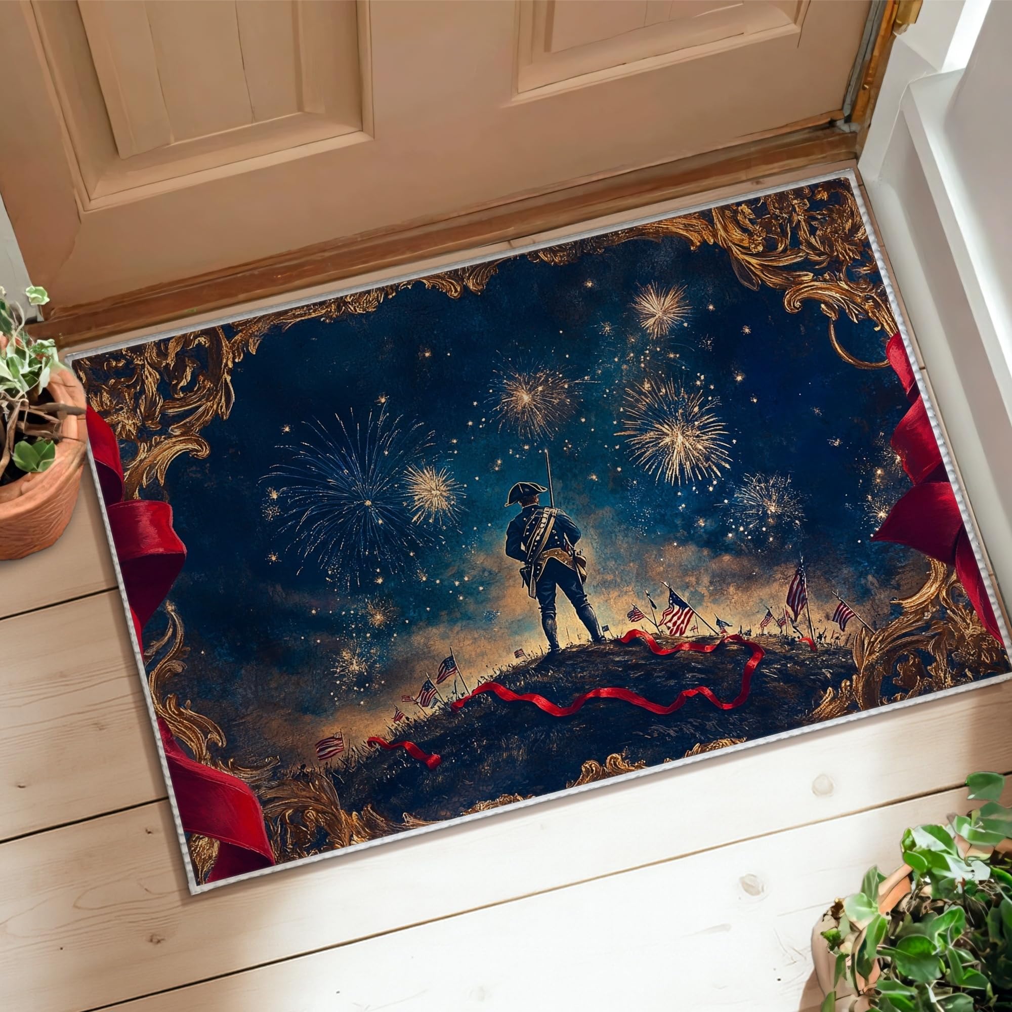 Tapis de salle de bain bleu absorbant et décoratif contre les sols glissants