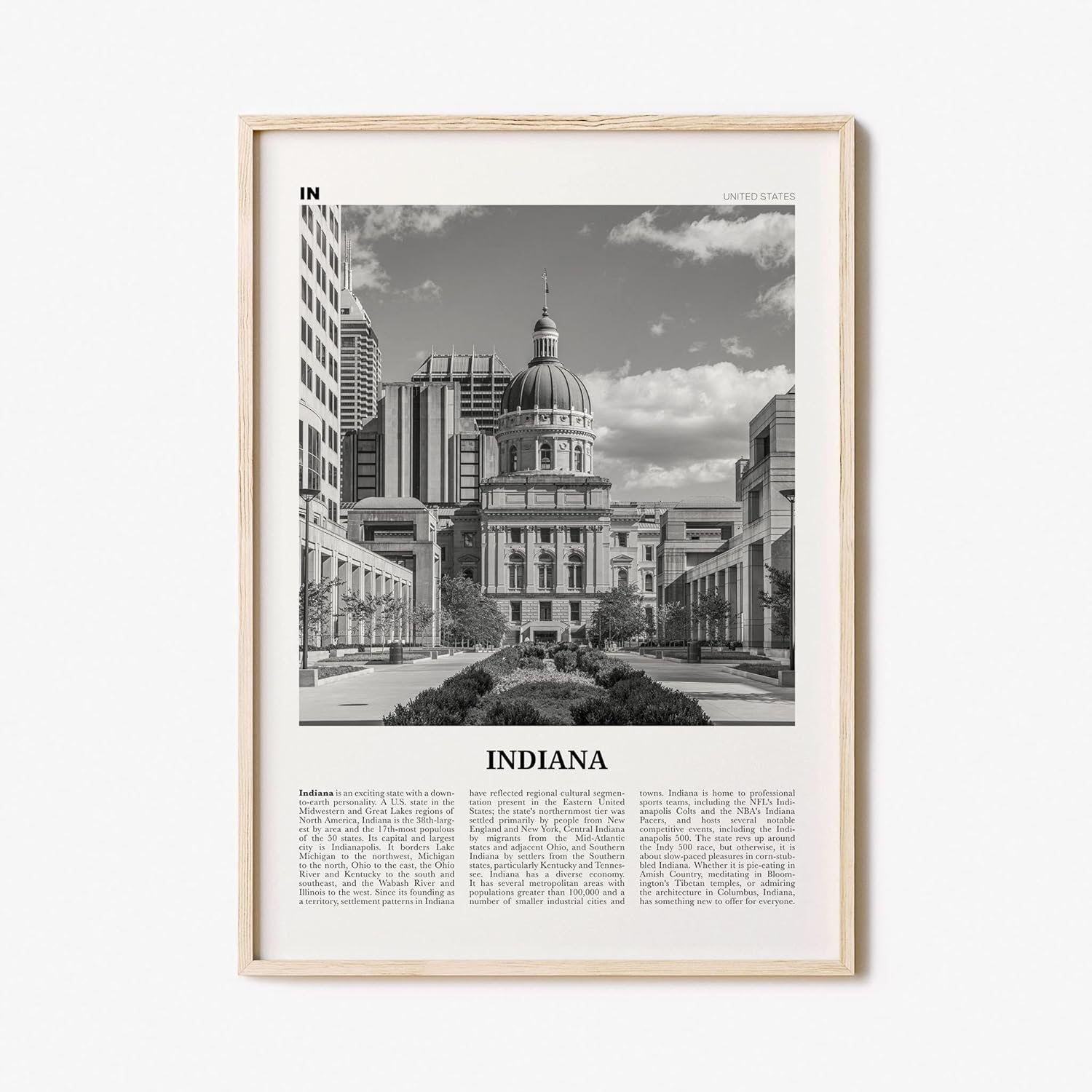 Indiana Print Black and White Capitol, Indiana Wall Art