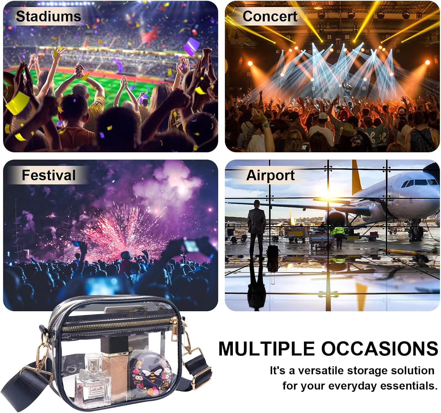 Fibrdoo Clear Bag Stadium Approved, Leather Clear Crossbody Purse Bag for Concerts Sports Events Festivals - Image 7